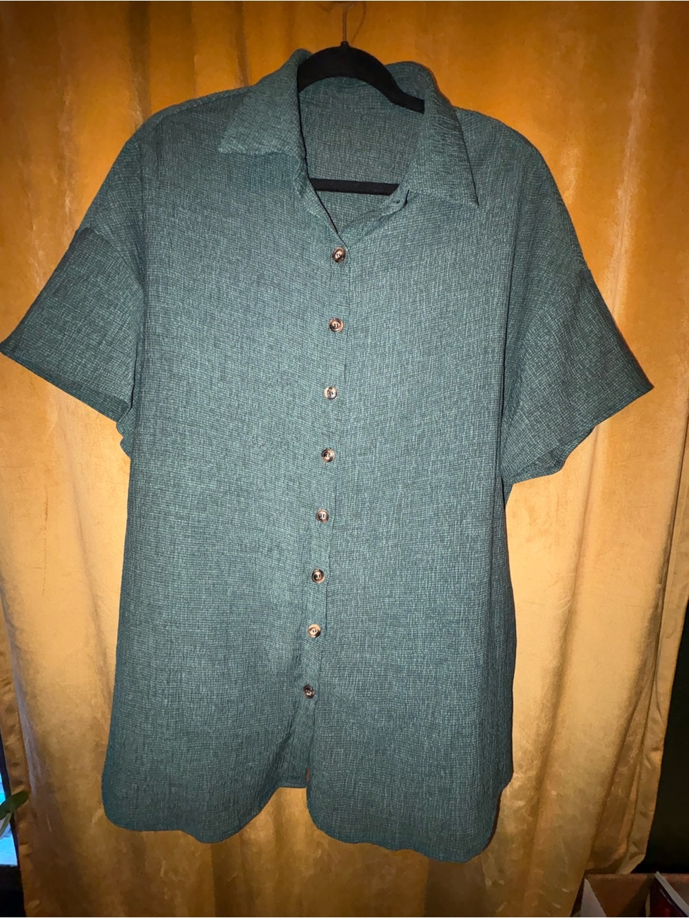SHEIN Green Button-Down Short Sleeve Shirt &Short Set